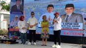 Bakal calon Gubernur dan Wakil Gubernur Kalimantan Tengah, Nadalsyah alias Koyem dan Supian Hadi saat deklarasi di depan Resto Tjilik Riwut Palangka Raya, Minggu (1/9/2024).