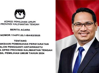 Foto Ari Yunus Hendrawan dan dokumen Berita Acara PAW DPRD Kalimantan Tengah yang diterbitkan KPU Kalteng.