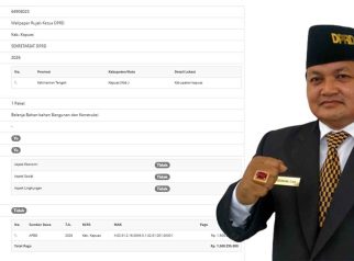 Kolase tangkapan layar data SiRUP pengadaan wallpaper rumah jabatan dan foto Ketua DPRD Kabupaten Kapuas, Ardiansyah.