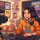 Ilustrasi seorang konten kreator sedang membuat video untuk media sosial menggunakan kamera dan ponsel di ruang kerja digital.