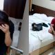 Foto kolase penggerebekan di Hotel Aria Barito Banjarmasin, DSW keluar dari kamar hotel dan seorang pria diperiksa petugas.