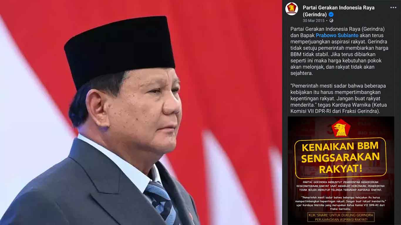 Foto tangkapan layar unggahan lama Gerindra soal BBM