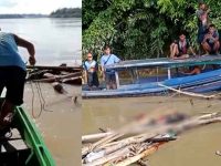 Jenazah terlihat mengapung di aliran sungai sebelum proses evakuasi oleh tim gabungan.