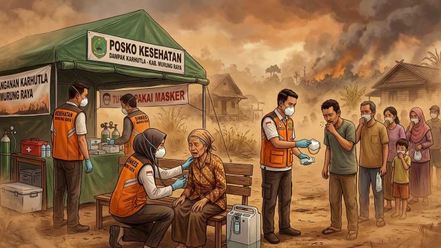 Petugas kesehatan menangani warga terdampak kabut asap Karhutla di Murung Raya